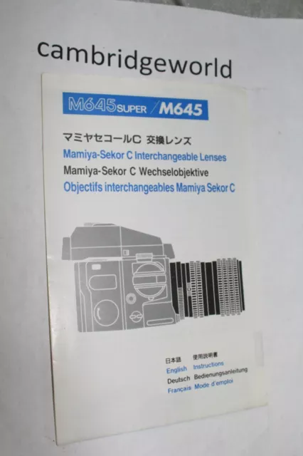 Mamiya M645 Super Lenses Instruction Manual Guide Book Genuine Original