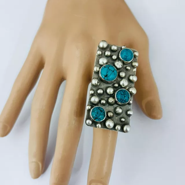 Beautiful Navajo Hand Made Turquoise and Sterling Silver Drops Ring