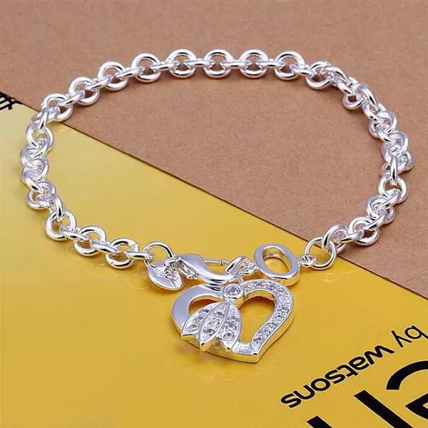 ASAMO Damen Armband Herz mit Zirkonia Stein 925 Sterling Silber plattiert A1303