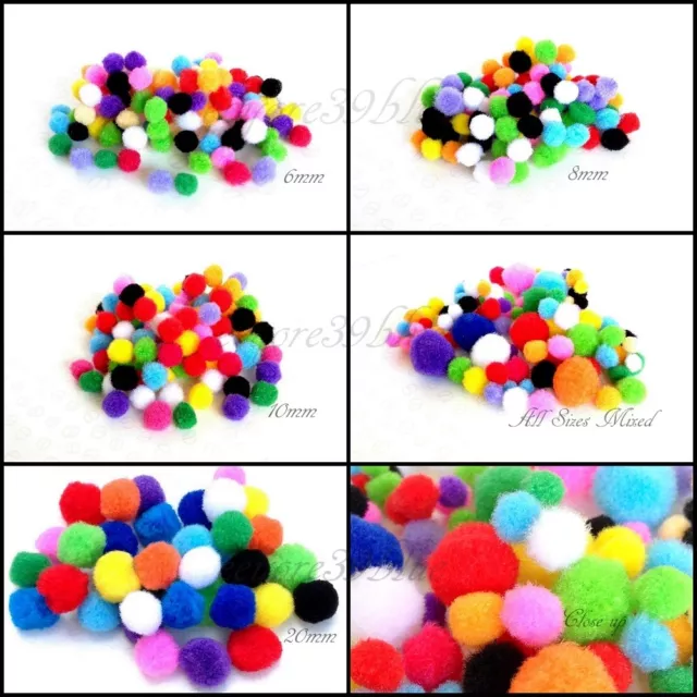 POM POMS CRAFTS Colourful Mixed Sizes 6mm 8mm 10mm 20mm Cardmaking TOP QUALITY