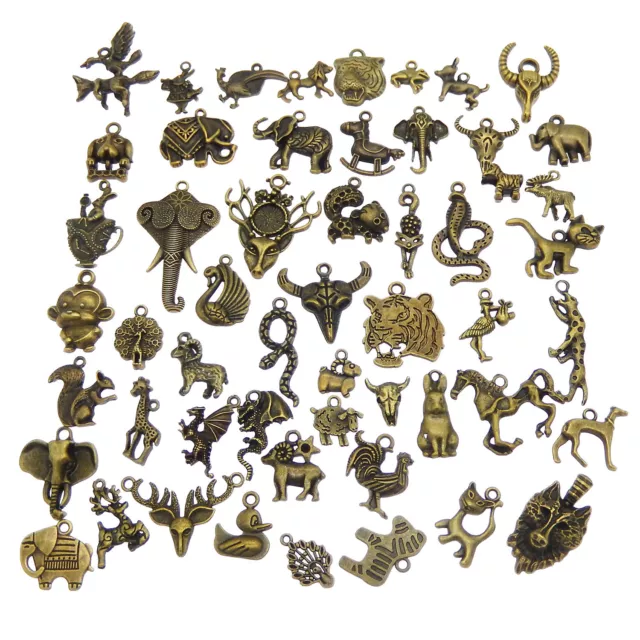 Lot of 20 Vintage Bronze Alloy Charms Mixed Animals Pendants Craft Findings