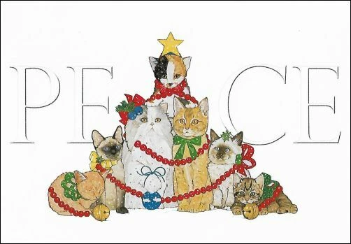 Cat Peace Christmas Cards ~ 2 Cards & Envelopes ~ Cats & Kittens ~ Free Shipping