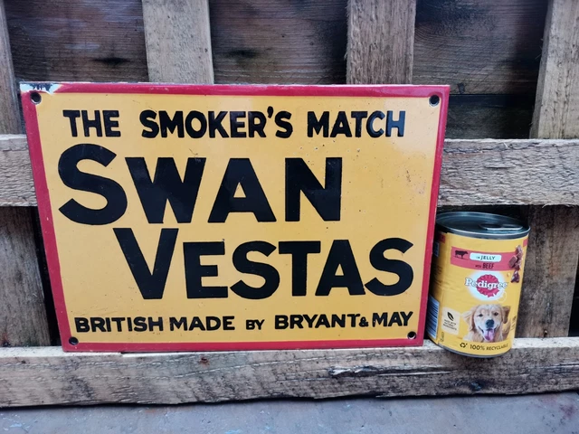 BRITISH MADE SWAN Vesta Bryant May Matches Enamel Sign Man Cave