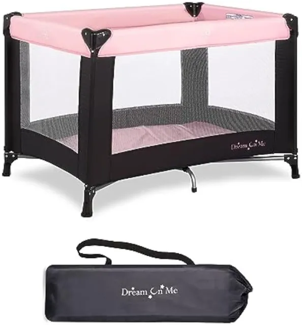 Dream On Me Nest Portable Play Yard with Carry Bag and Shoulder Strap, Pink