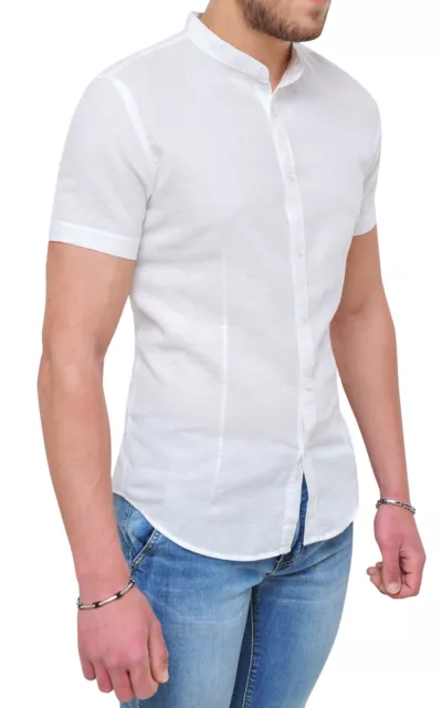 CAMICIA UOMO SARTORIALE IN LINO BIANCA ESTIVA SLIM FIT NUOVA taglia da M a XXL