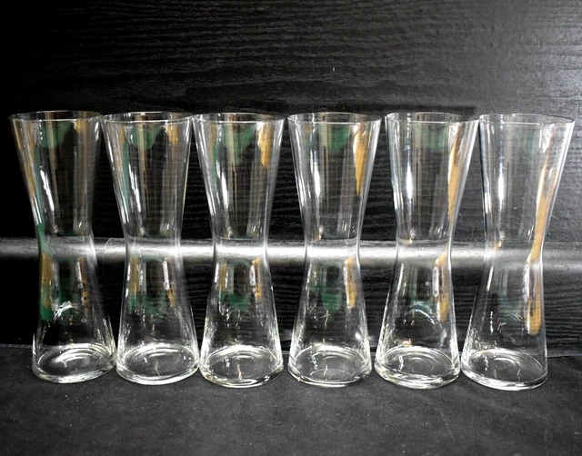 Set of 6 - Tall Hourglass Pilsner Glasses / Vases - 8.25" - Clear Glass  (23)