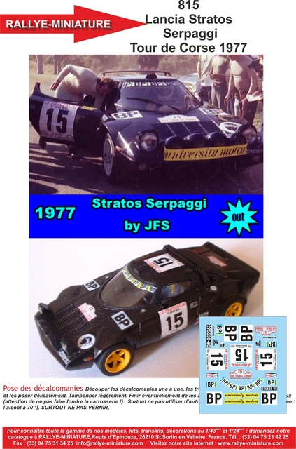 Décalcomanies 1/12 Lancia Stratos – Rallye Tour De Corse 1975, Darniche, WRC