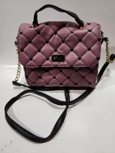 Luv BETSEY JOHNSON Purse Crossbody Quilted Bag - Black Purple White Top Handle