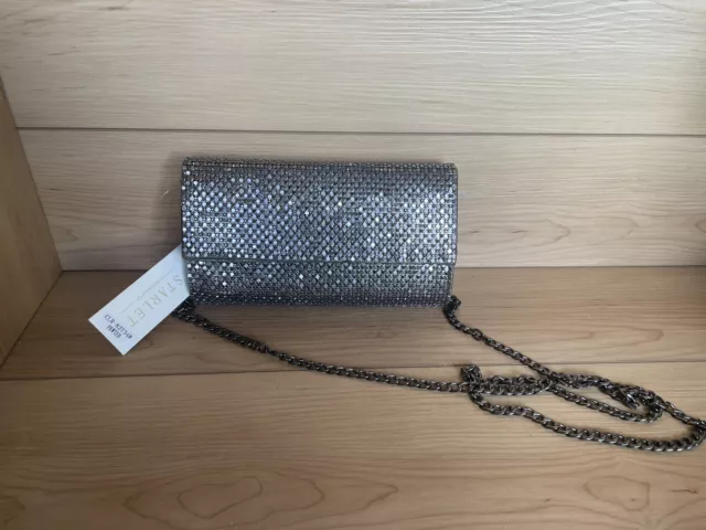 Starlet Pewter Crystal Iridescent Evening Handbag Chain Shoulder