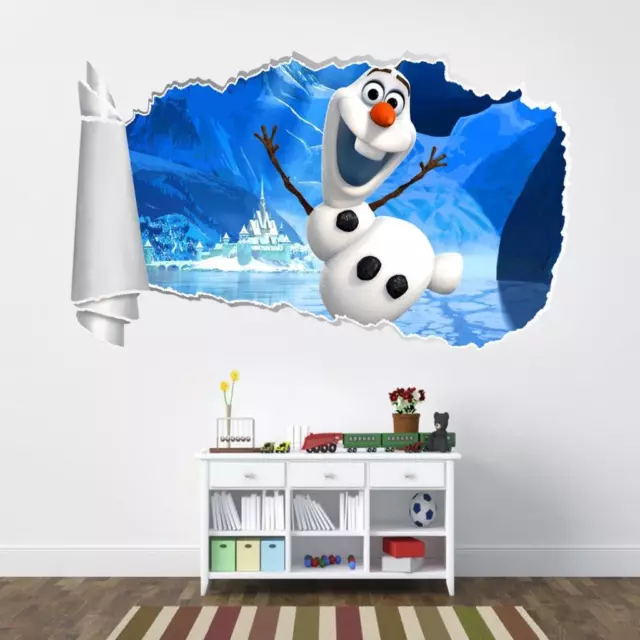 Frozen Olaf Elsa Disney 3D Torn Hole Ripped Wall Sticker Decal Decor Art WT26