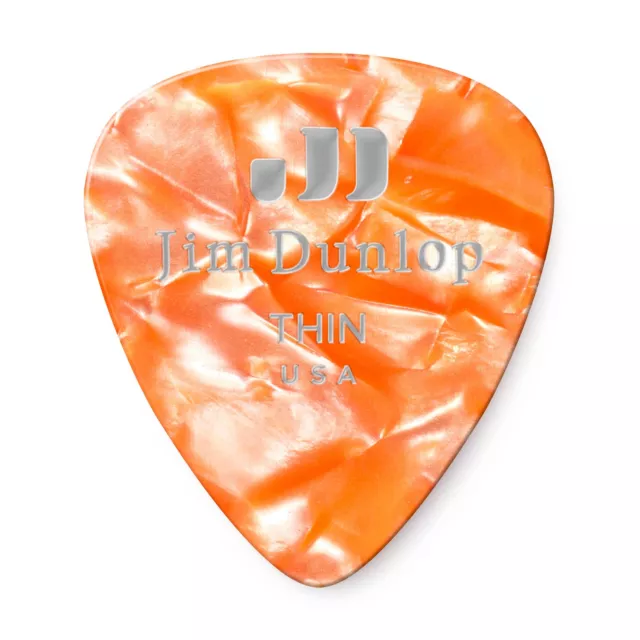 Jim Dunlop 483R08Th Genuine Celluloid, Orange Pearloid, Thin, 12/Player'S Pack