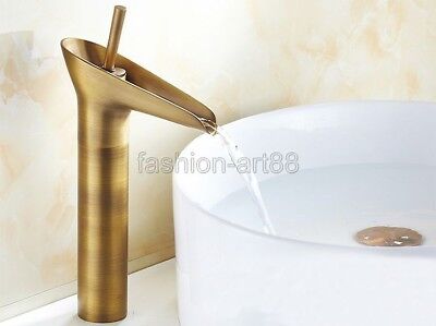Antique Brass Waterfall Bathroom Sink Faucet Vessel One Hole/Handle Tap fnf067