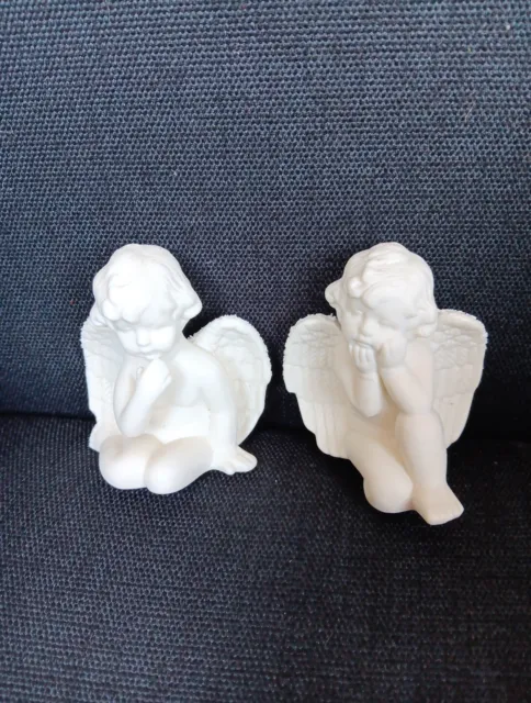 Pair White Bisque Porcelain Cherubs Angels