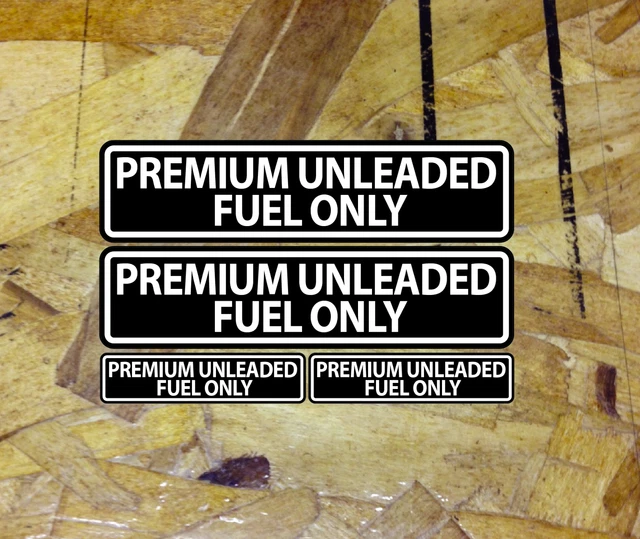 DECAL, Fuel Notice, *Unleaded Fuel Only*, 4 Inch Over All Length Straight Black Silver Repro