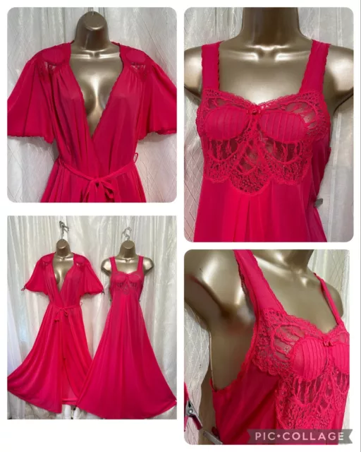 VTG S M VANITY FAIR Hot Pink WRAP Peignoir Robe Nightgown Negligee Gown ...