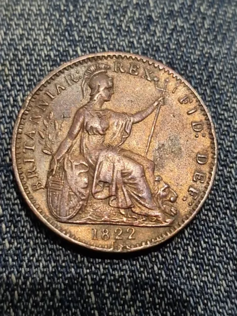 1822 George IV Farthing Copper Coin Nearly Uncirculated