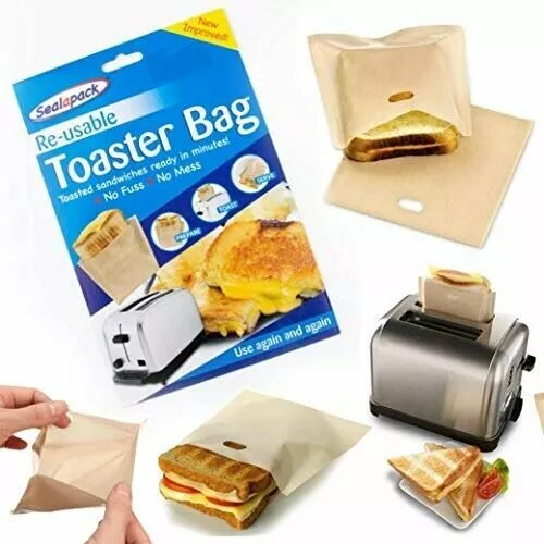 2-10Pk Reusable Toaster Toastie Sandwich Toast Bags | Pockets Toastabags Toasty