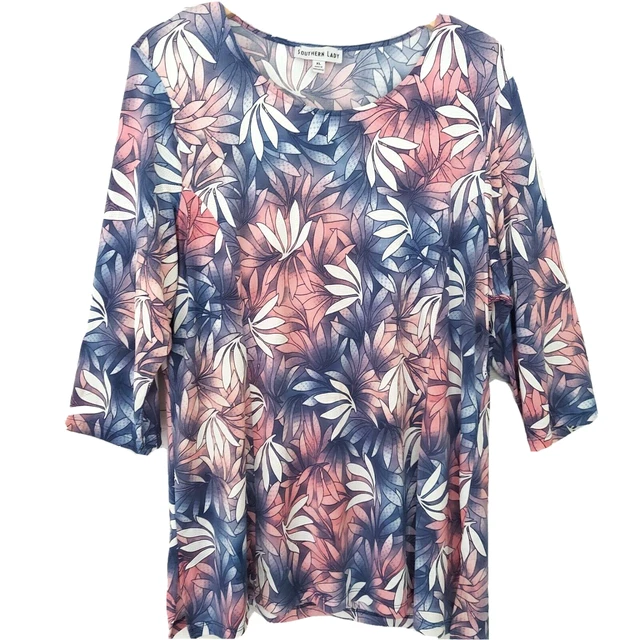 Southern Lady Shirt Extra Large Long Sleeve XL Texture Stretch Purple Pink