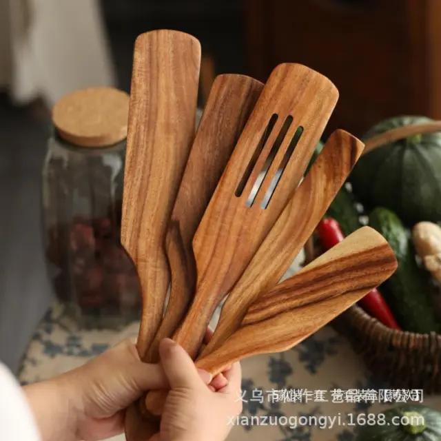 Cucchiaio in legno manico lungo per cucina cucina utensili spatola asta↑ P
