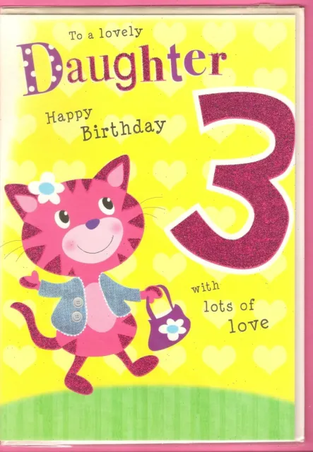 Daughter 3rd Happy Birthday Greeting Card Large Size 3 Years Old Lovely Special
