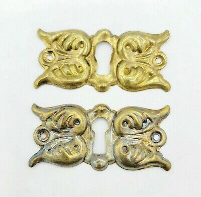 Vintage Ornate Brass Skeleton Key hole Escutcheon Salvage Hardware 2 1/4" x 1"