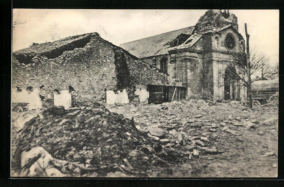 CPA Mangiennes, Kriegsdétruites l'Église