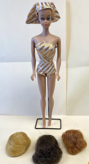 1962 BARBIE FASHION QUEEN in Original Swimsuit Turban JAPAN WITH WIGS STAND