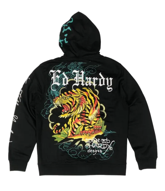 Ed Hardy Crawling Tigers Mens Zip up Hoodie  Color: Black  Style # (EHM1301-44)