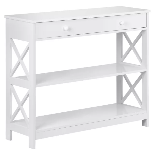 3 Tiers 39" Console Table with Drawer Narrow Sofa Table w/ Storage Shelves White