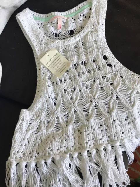 Victoria Secret Knit Crochet Fringe Tassel Crop Tank Top NEW Boho Chic💕 Medium
