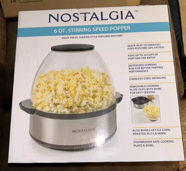 Nostalgia NSPFP6SS 6 QT Stainless Steel Stirring Popcorn Popper