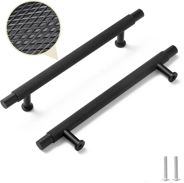Knurled TBar Kitchen Cupboard Cabinet T-Bar Door Handle Handles Black or Gold