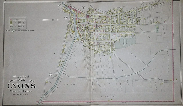 Old Vintage 1904 Plat Atlas Map #2, VILLAGE of LYONS, WAYNE COUNTY, NEW YORK