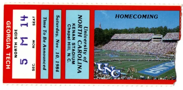 1984 NORTH CAROLINA TAR HEELS - GEORGIA TECH YELLOW JACKETS football ticket stub