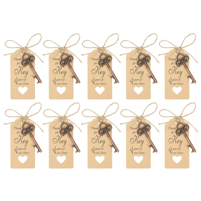 50Pcs Vintage Key Bottle Opener with Tag Cards and Jute Rope, Red Copper