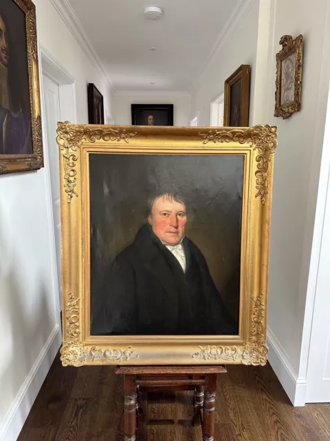 Large Antique 19th Century Oil Portrait Painting Of A Regency Gent In Gold Frame