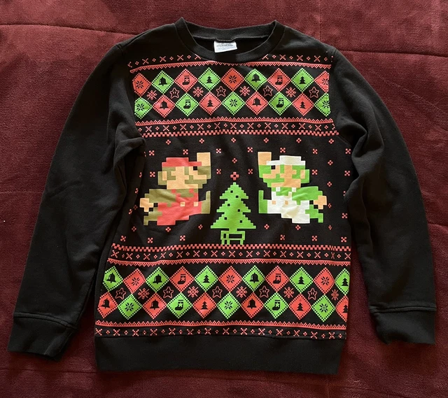 Super Mario Bros Nintendo Ugly Christmas Sweater Youth Size Large - Read Details