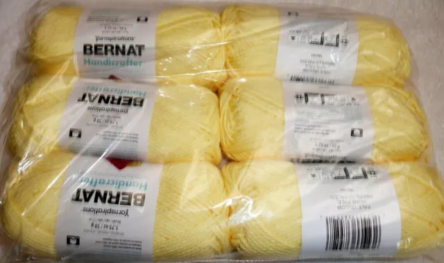 Bernat Cotton Handicrafter Yarn Lot of 6 Skeins #4 PALE YELLOW