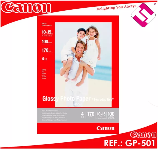 100 Hojas Papel Fotografico Canon 10 X 15 Glossy 170 Gramos Inkjet Brillo Gp-501