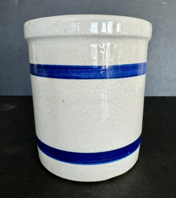 Vtg RRP Co. Robinson-Ransbottom Pottery Roseville OH Blue Stripe 1qt Crock 303-F