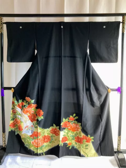 Vintage Japanese kimono -Kuro tomesode with Beautiful motifs