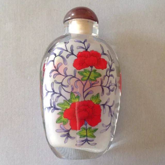~Vintage Inside Reverse Painted Chinese Snuff Bottle ~ Traditional Floral Design