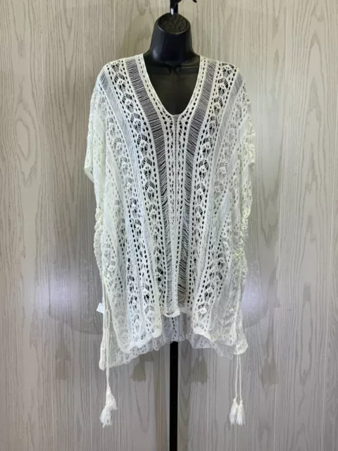 Women's Crochet Lace Up Swim Cover Up Top, One Size, White NEW