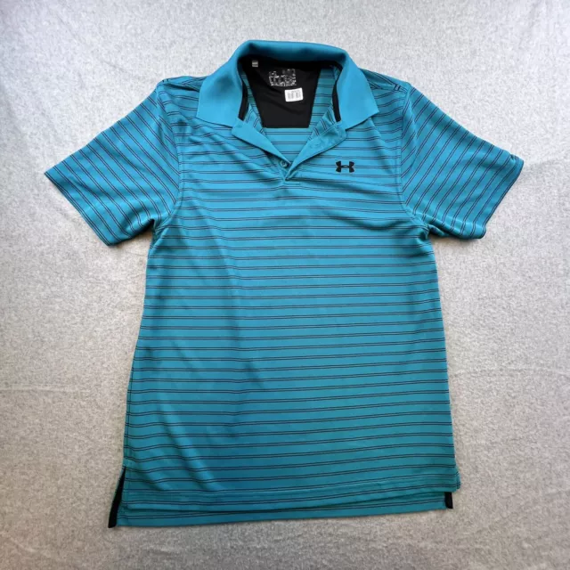 Under Armour Shirt Mens Medium Blue Striped Polo Short Sleeve Collared Loose Fit