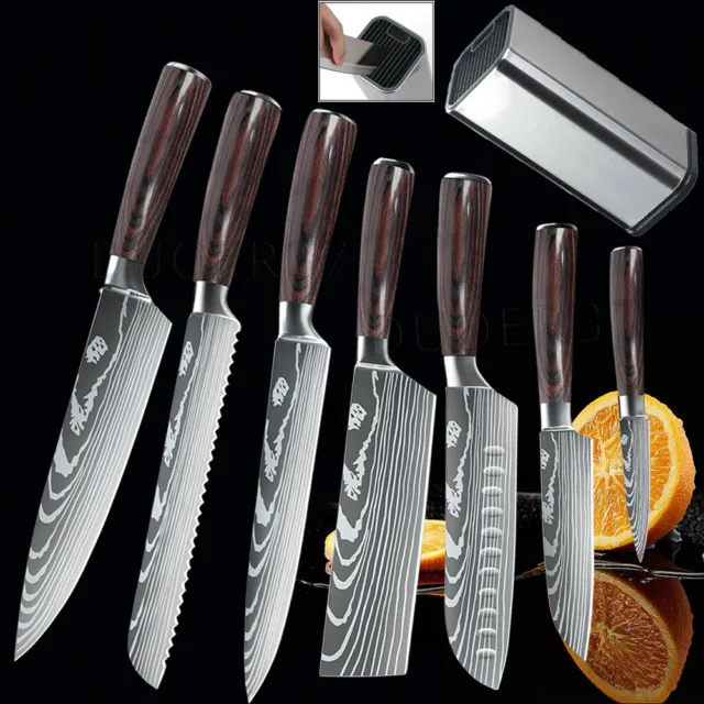 8 Stück Küchenmesser Kochmesser Set Japanisches Damaskus Edelstahl Profi Messer