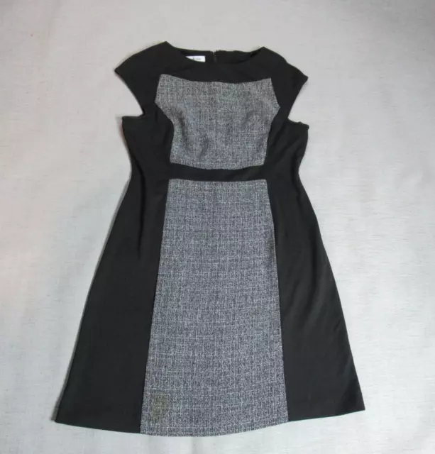 Jones Studio Womens Dress Size 12 Black Gray Cap Sleeve Sheath Stretch Career