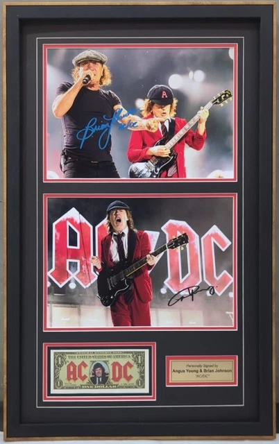 ANGUS YOUNG & BRIAN JOHNSON Signed Photos ACDC Dollar Bill Display ...