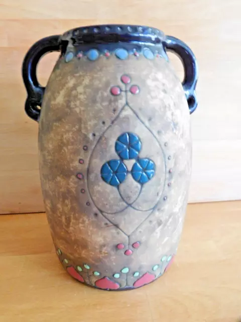 Antique Large Austrian Tube Lined Amphora Art Pottery Vase With Exotic Birds 3