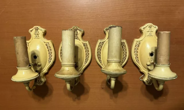 Set Of 4 Circa 1930s Vtg Art Deco Period Wall Sconce Lighting Fixtures AS IS