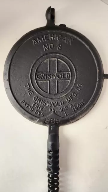 Antique Griswold American No. 8 885B Cast Iron Waffle Maker Erie PA. Pat 1908 2